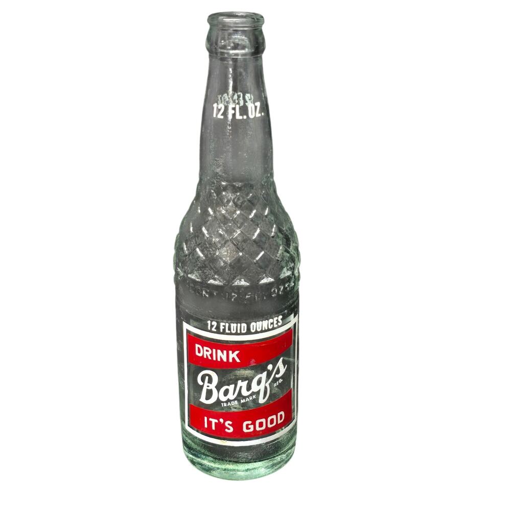 Vintage Barq's 12 oz Glass Soda Bottle "Drink Barq's It's Good" Label